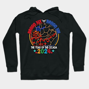 Cicada Brood USA Map Tsunami Bugs Brood XIX Brood XIII 13 Year Of The Cicada 2024 Hoodie